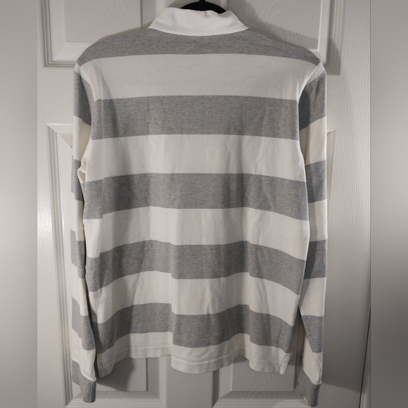 Ralph Lauren Womens Gray and White Striped Polo Rugby Shirt Size L - Picture 3 of 4